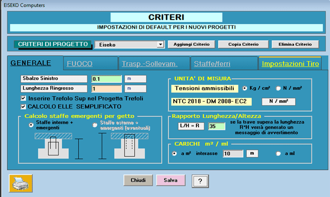 TRAVI RTL CALCOLO TRAVI PRECOMPRESSE - impostazione del tiro massimo per il banco di tiro