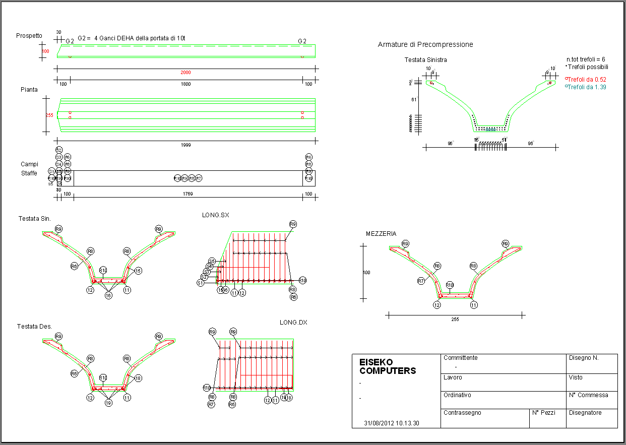 scheda di Disegno per la produzione con computo metrico e ferri-staffe automatici