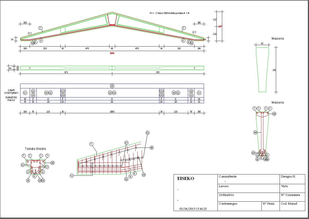 scheda di Disegno per la produzione con computo metrico e ferri-staffe automatici