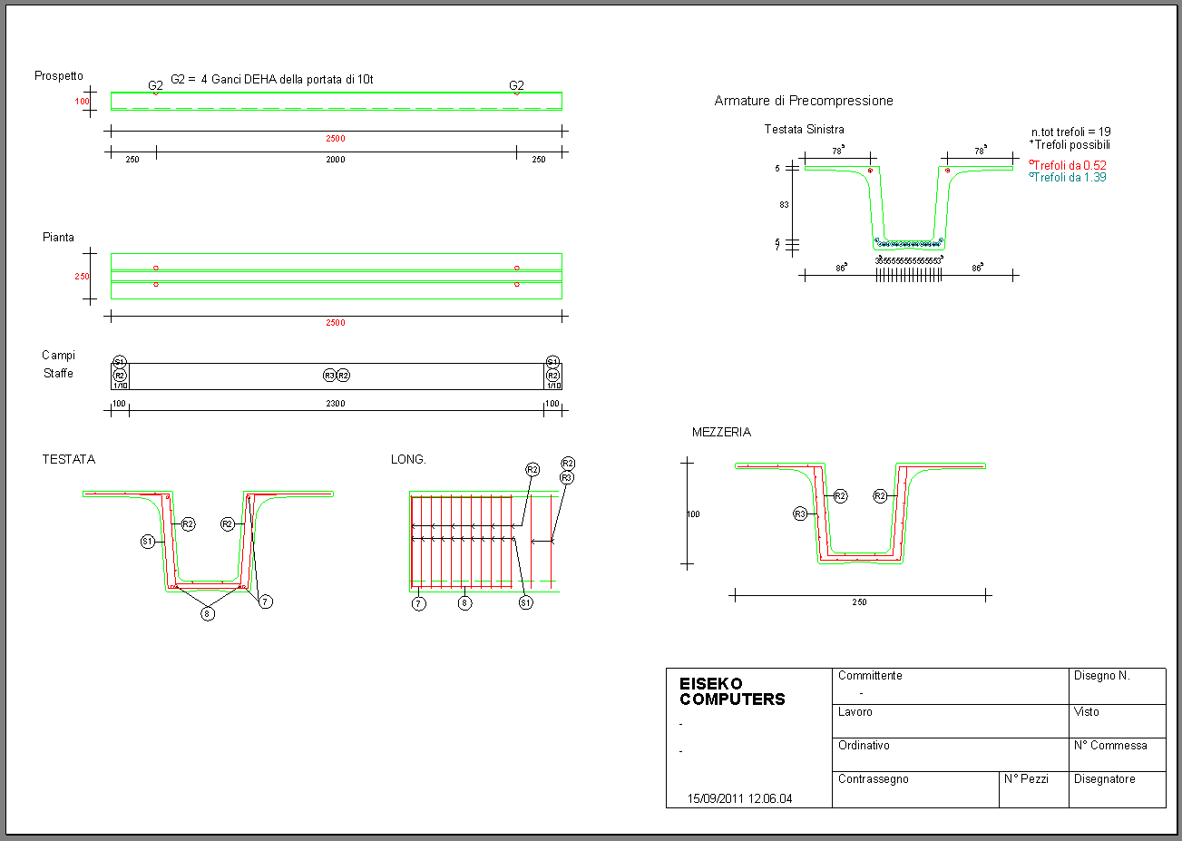 scheda di Disegno per la produzione con computo metrico e ferri-staffe automatici