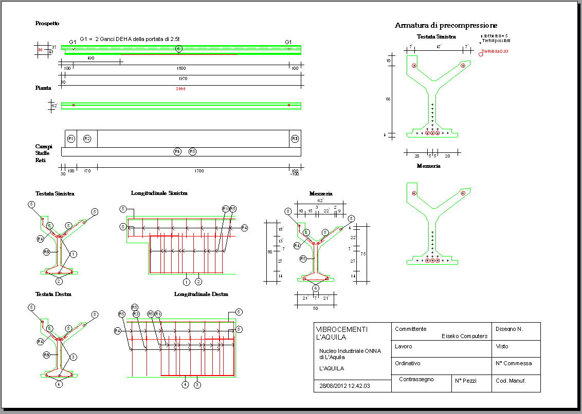 scheda di Disegno per la produzione con computo metrico e ferri-staffe automatici