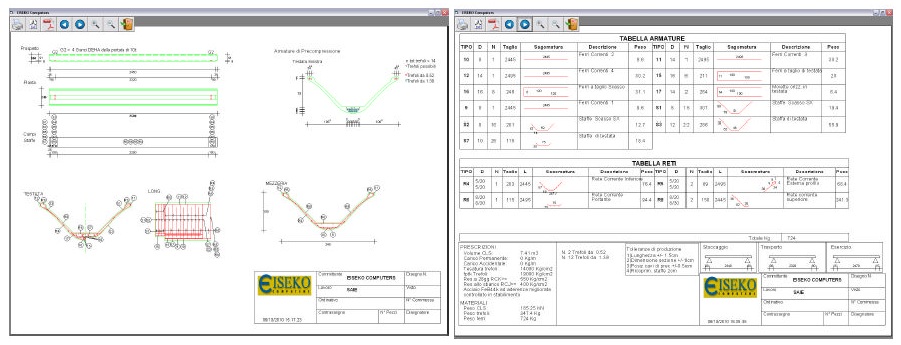 scheda di Disegno per la produzione con computo metrico e ferri-staffe automatici