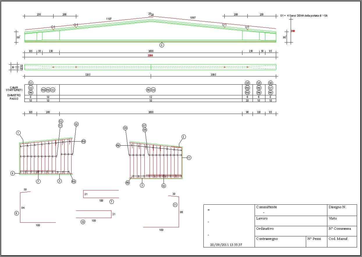 scheda di Disegno per la produzione con computo metrico e ferri-staffe automatici